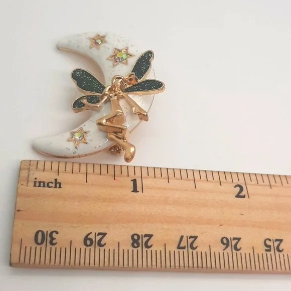 Green Moon Fairy Sparkly Brooch Pin - Picture 6 of 6